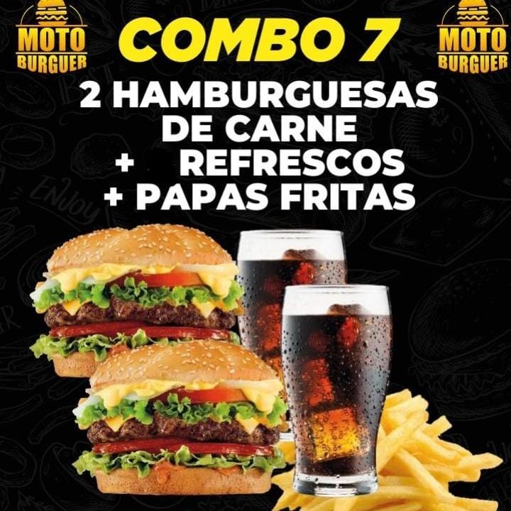 Combo 7 (2 Hamburguesas de carne + papas + refresco)