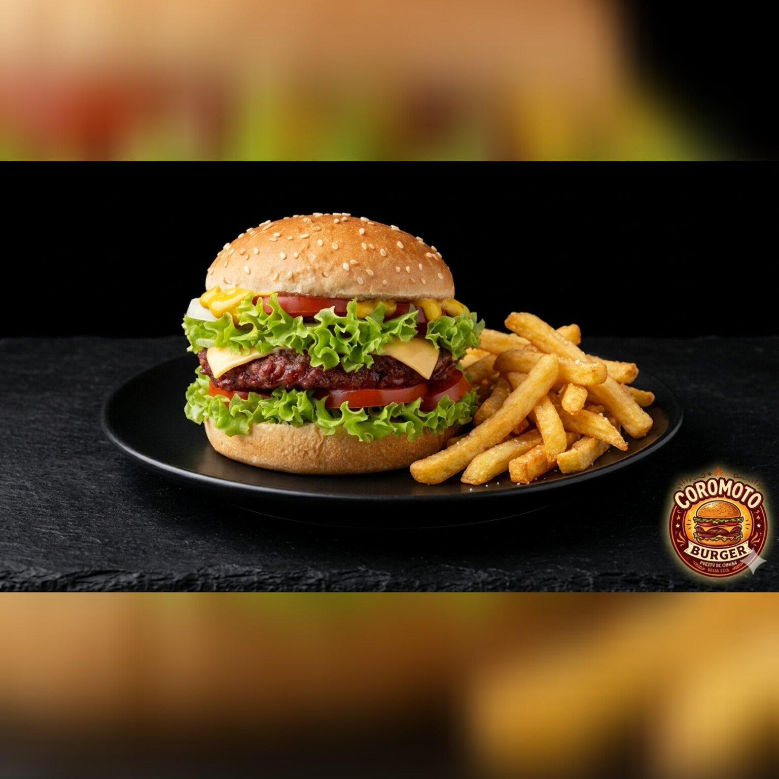 Hamburguesa de carne con papas fritas