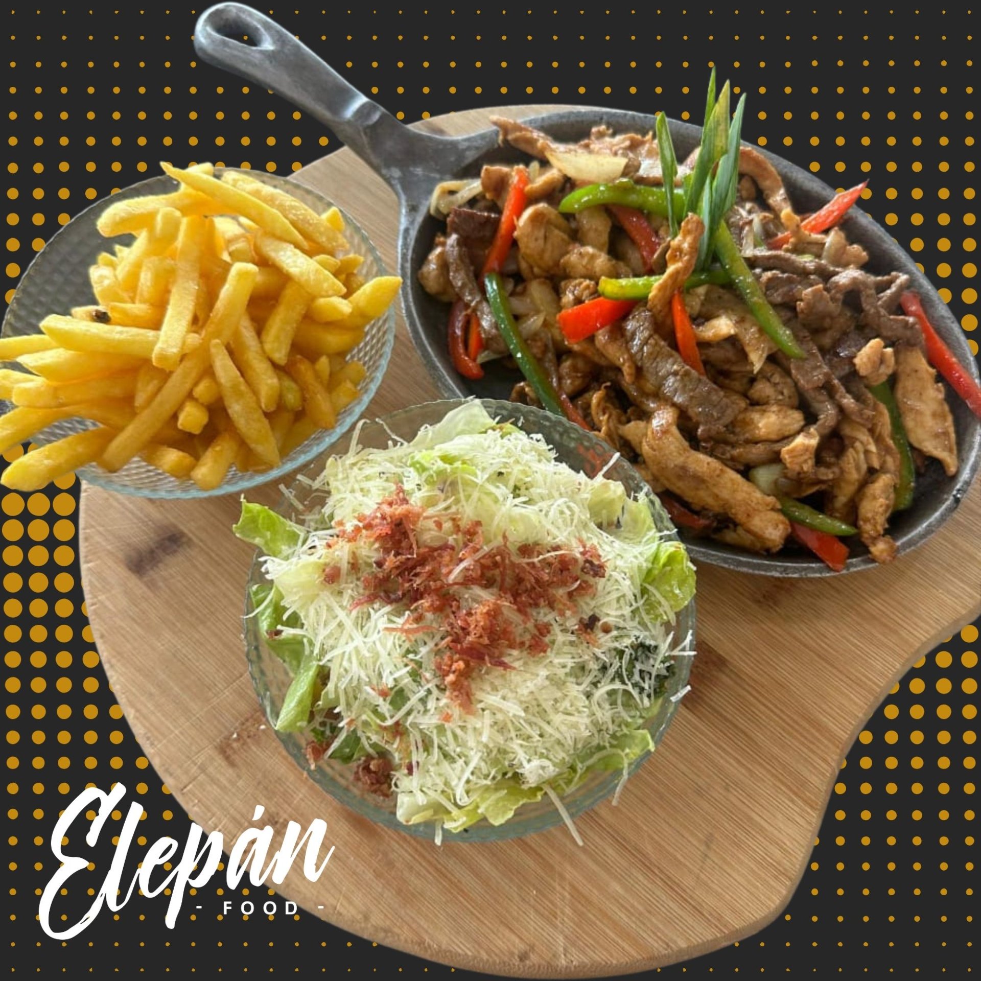 Parrilla Mixta Salteado con Papas Fritas y ensalada cesar para 2 personas