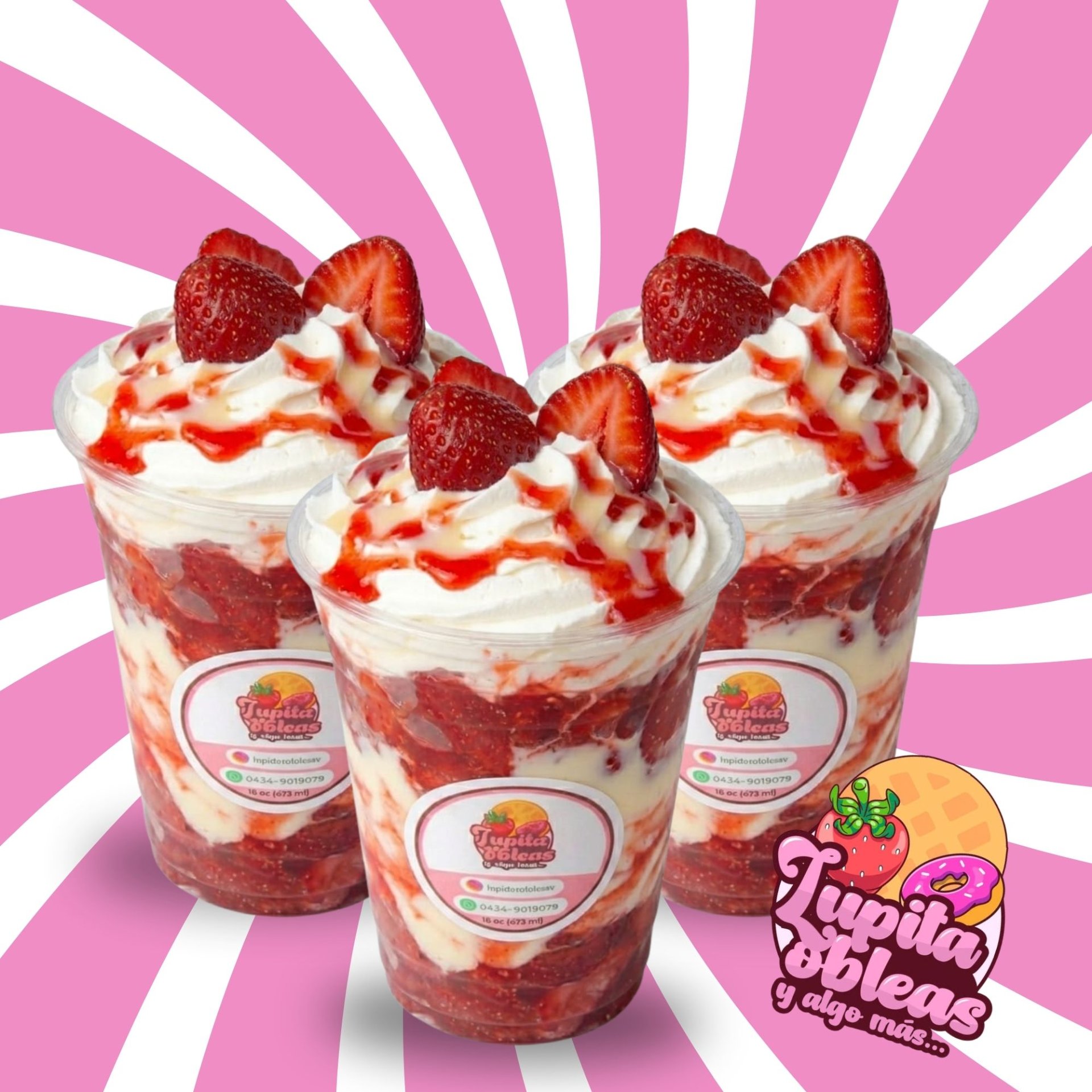 3 Fresas con crema: 2 de 16oz + 1 de 8oz