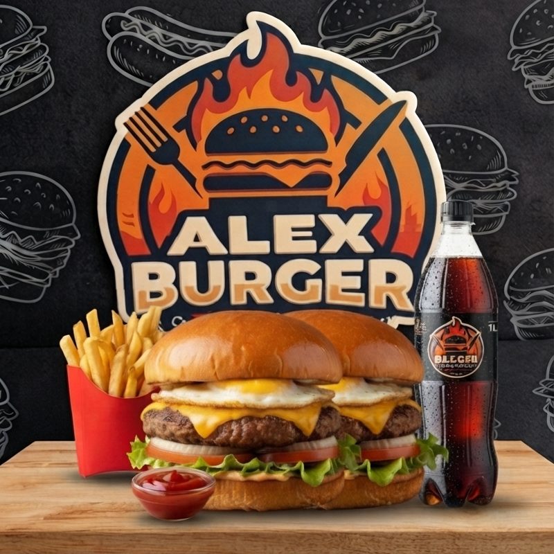 Combo de 2 hamburguesa, refresco de 1L y papas