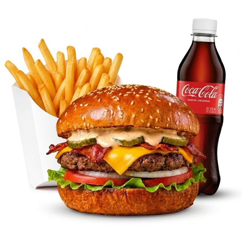Combo granjera de carne + papas + bebida 355 ml