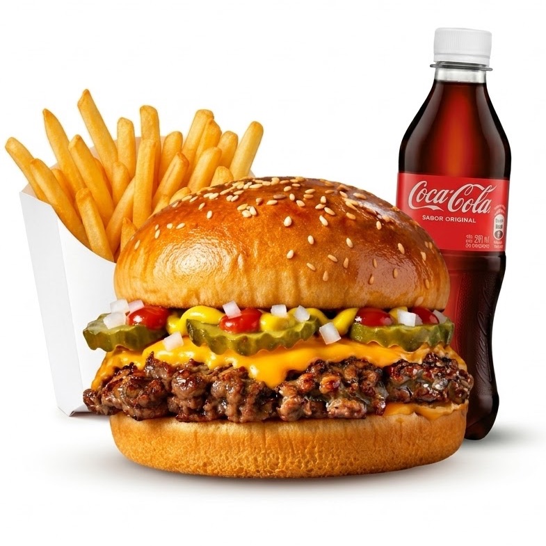 Combo ranchera de carne + papas + bebida 355 ml