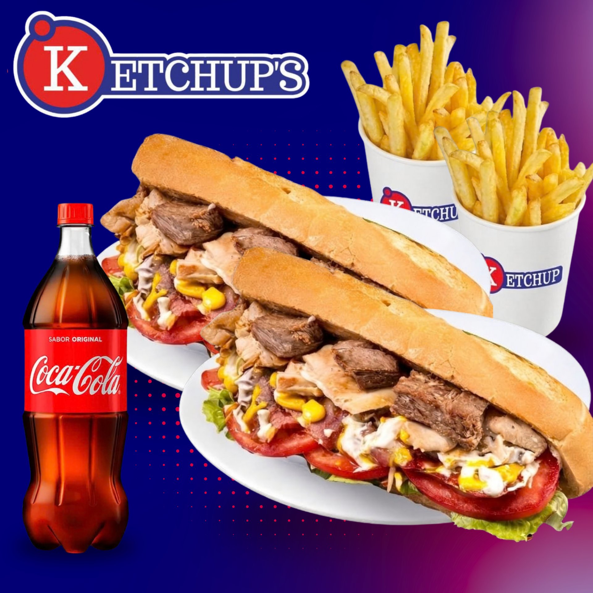 2 Pepitos + 2 Papas Fritas + 1 Refresco de 1lt