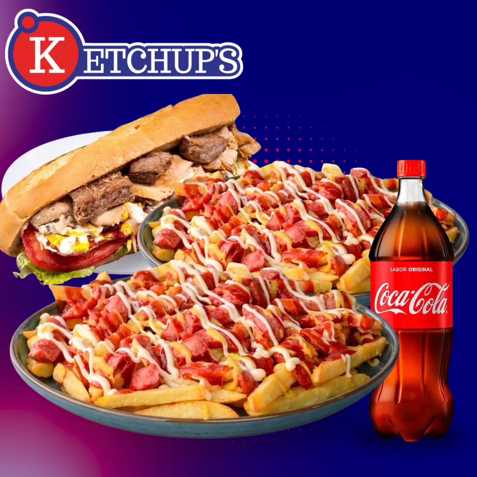 1 PEPITO + 2 Salchipapas + bebida de 1.5lt