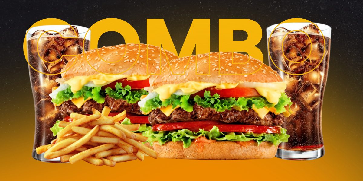 2 Hamburguesas de carne + papas + refresco